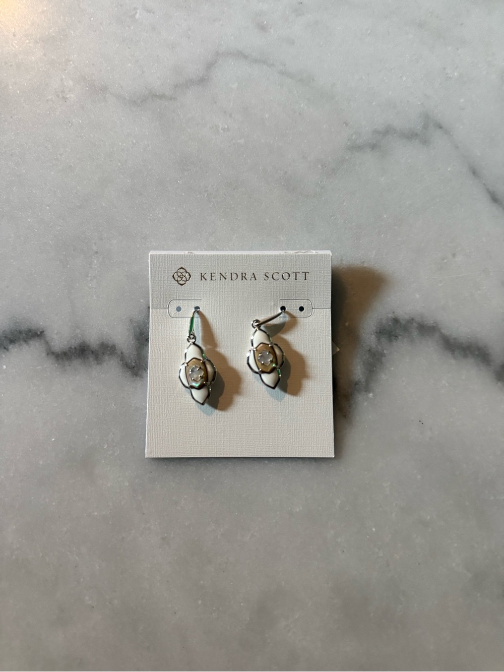 Kendra Scott White and Gold Floral Drop Earrings